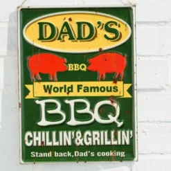 Dad's Bbq Embossed Metal Sign 30x40